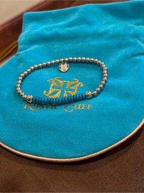 Rustic Cuff Silver Bead Bracelet with Turquoise Discs